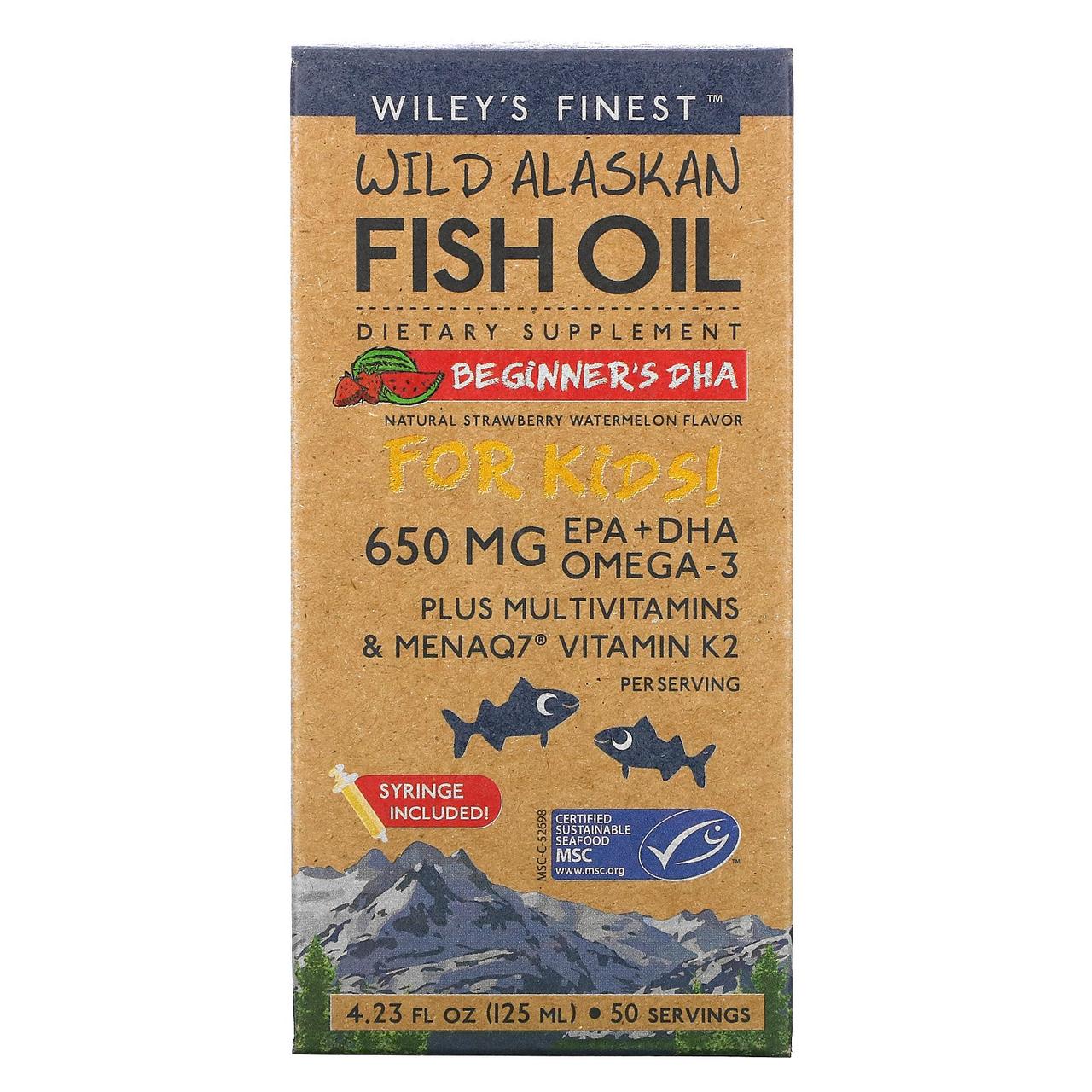 Wiley's Finest, Аляскинська риб'ячий жир, Дітям!, ДГК для малюків, натуральний смак полуниці і кавуна, 650 мг,, фото 1