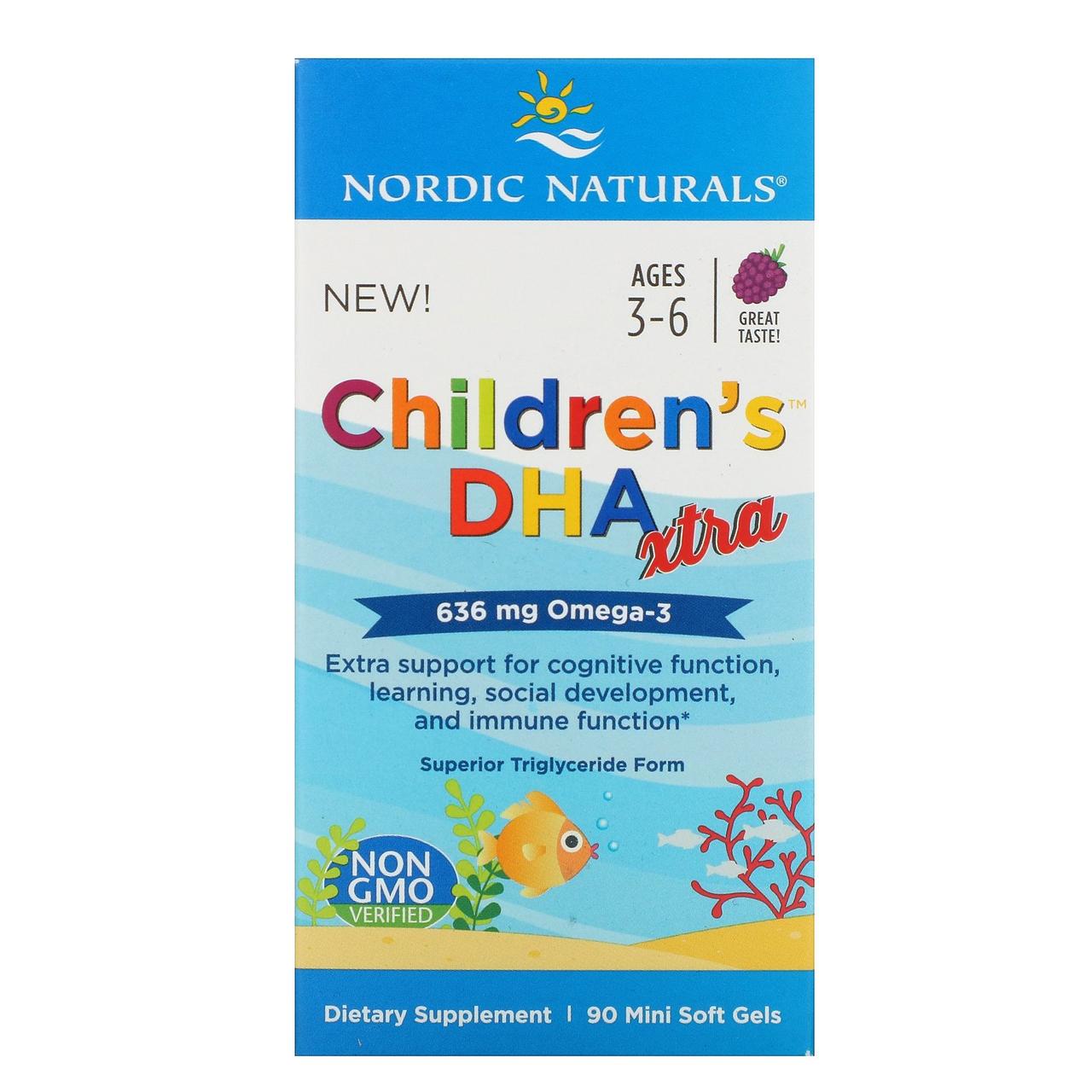 Nordic Naturals, children's DHA Xtra, Вік 3-6 років, Ягідний пунш, 636 мг, 90 міні-капсул