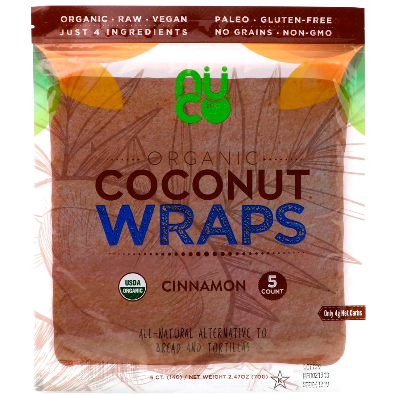 NUCO, Organic Coconut Wraps, Cinnamon, 5 Wraps (14 g) Each