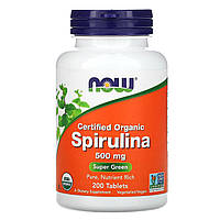 Спирулина органическая Spirulina Organic добавка Now Foods 500 мг 200 таблеток