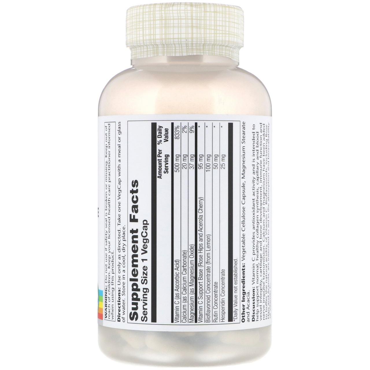Solaray, Vitamin C with Bioflavonoid Concentrate, 500 mg, 250 VegCaps - фото 2 - id-p820059263