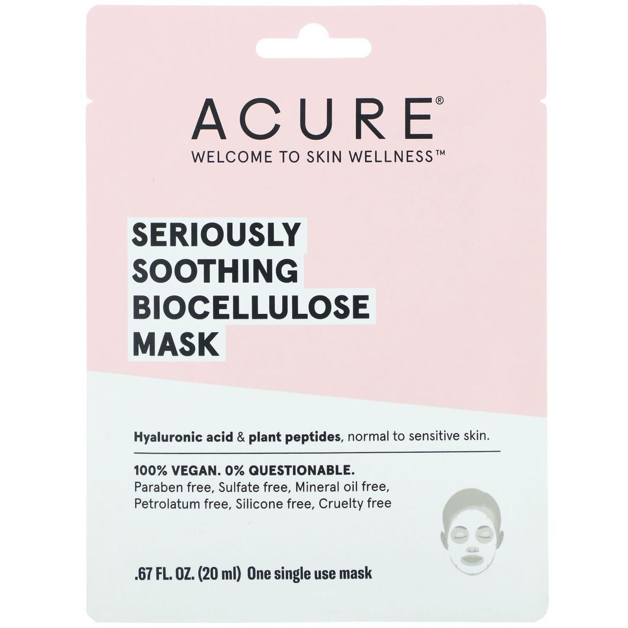 Acure, Seriously Soothing, Biocellulose Mask, 1 Single Use Mask, 0.845 fl oz (25 ml)