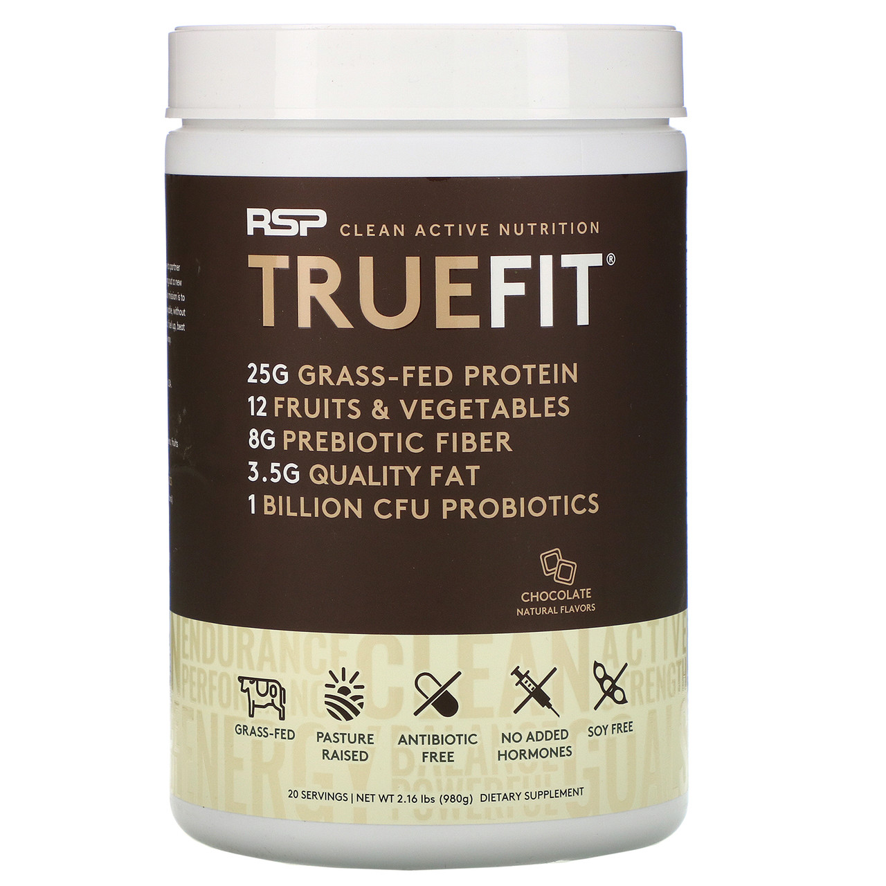 RSP Nutrition, Truefit, Grass-Fed Protein Shake, Chocolate, 2.11 lbs (960 g)