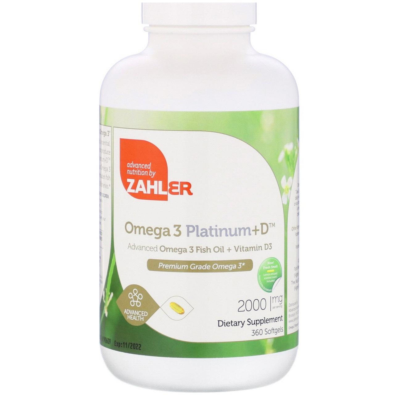 Zahler, Omega 3 Platinum+D, Advanced Omega 3 with Vitamin D3, 3000 mg, 360 Softgels
