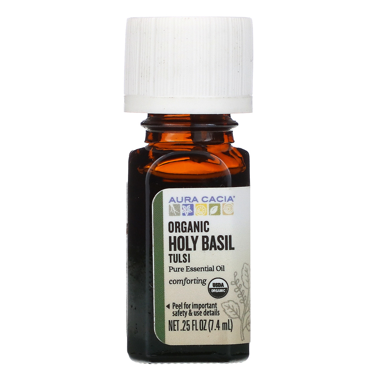 Aura Cacia, Pure Essential Oil, Organic Holy Basil Tulsi, .25 fl oz (7.4 ml)