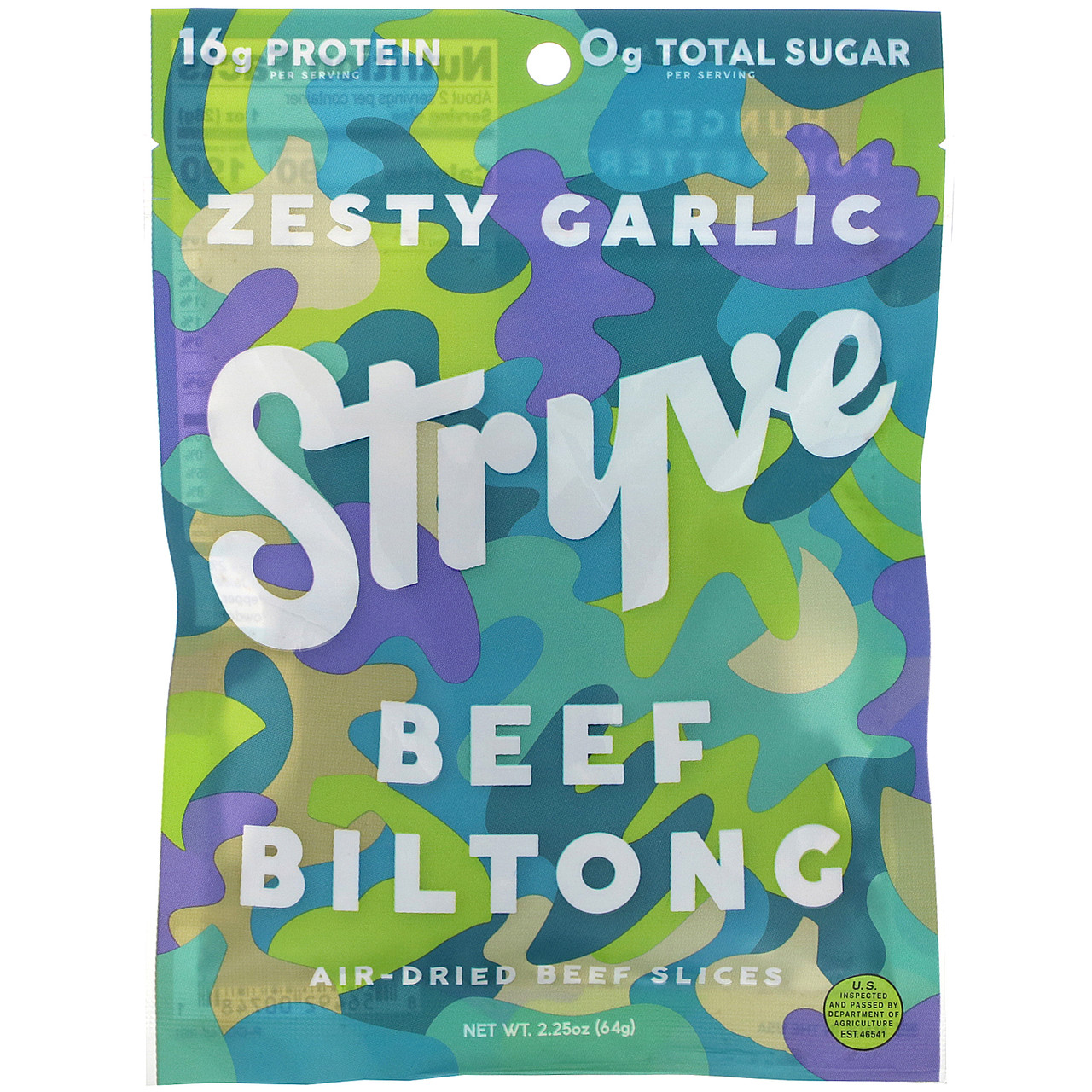 Stryve Foods, Protein Snacks Beef Biltong, Zesty Garlic, 2.25 oz (64 g)