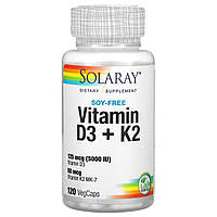 Solaray, Soy-Free Vitamin D-3 + K-2, 120 VegCaps