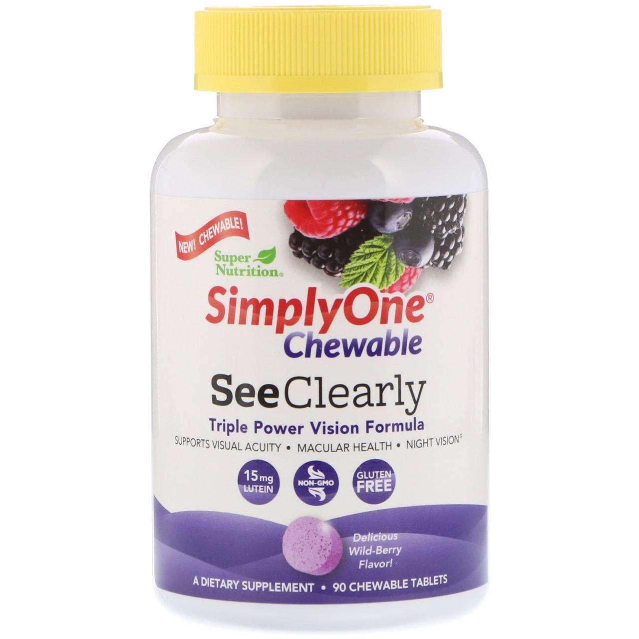 Super Nutrition, SimplyOne, See Clearly Triple Power Vision Formula, Wild-Berry Flavor, 90 Chewable Tablets