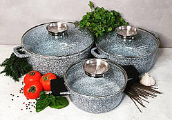 Набір казанів каструль із гранітним антипригарним покриттям 3 шт. Edenberg EB-8020 Набір казанів індукційне дно