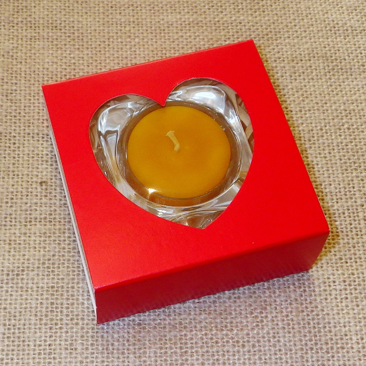 Набор стеклянного подсвечника в комплекте с прозрачной восковой чайной свечой 24г в коробке Красное Сердце