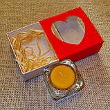 Набір скляного підсвічника в комплекті з прозорою восковою чайною свічкою 24г в коробці Червоне Серце, фото 3