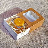 Набір скляного підсвічника в комплекті з прозорою восковою чайною свічкою 24г в коробці Бежевий Крафт, фото 2