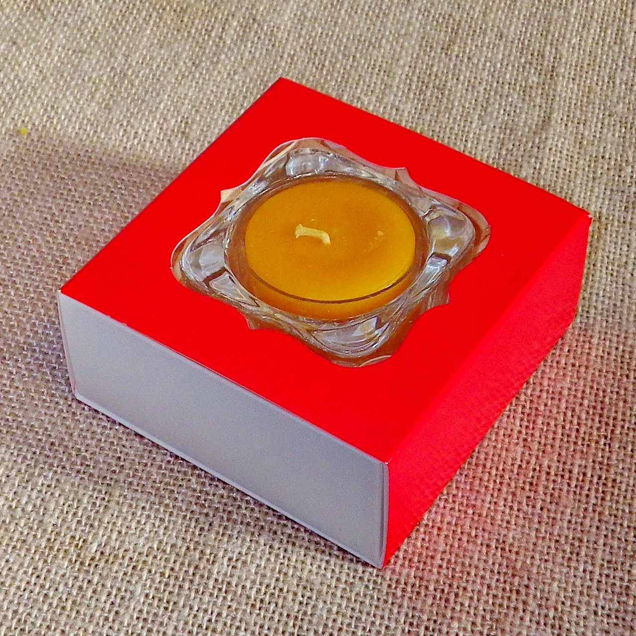 Набор стеклянного подсвечника в комплекте с прозрачной восковой чайной свечой 24г в Красной Коробке