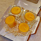 Набір 2 скляних підсвічників з 4 прозорими восковими чайними свічками 24г в коробці Бежевий Крафт, фото 3