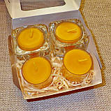 Набір 2 скляних підсвічників з 4 прозорими восковими чайними свічками 24г в коробці Бежевий Крафт, фото 2