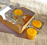 Набір 2 скляних підсвічників з 4 прозорими восковими чайними свічками 24г в коробці Бежевий Крафт, фото 4