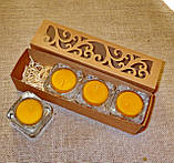 Набір 4 скляних підсвічників з 4 прозорими восковими чайними свічками 24г в Червоній Коробці, фото 5