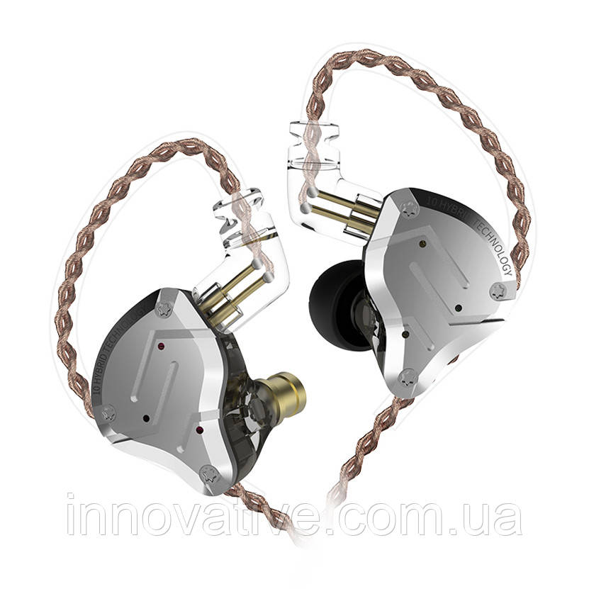 Гібридні навушники KZ ZS10 Pro з 5 випромінювачами (Чорний)