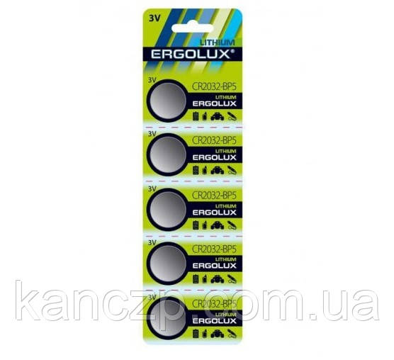 БАТАРЕЙКА ERGOLUX CR 2032-BP5 1 LITHIUM, 3V, фото 1