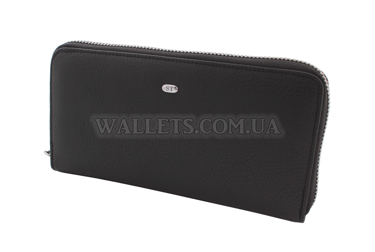 Жіночий шкіряний гаманець ST Leather Accessories на блискавці, чорний, матовий.