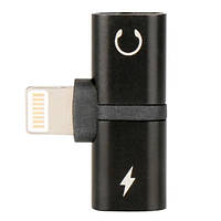 Перехідник розгалужувач на 2 Lightning порту (навушники та заряджання) для iPhone Alitek Metal Black