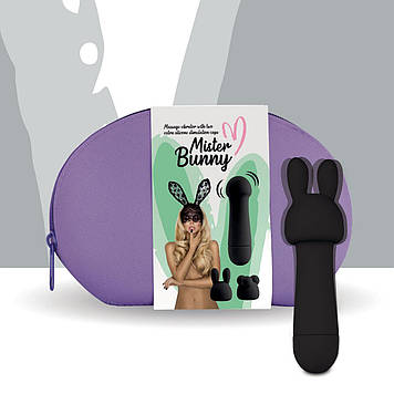 Мінівібратор FeelzToys Mister Bunny Black з двома насадками Bomba💣