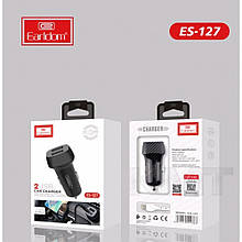 АЗП автомобільний зарядний пристрій і кабель Lightning « Earldom ES-127 » -2 USB — 2.4 A — Black