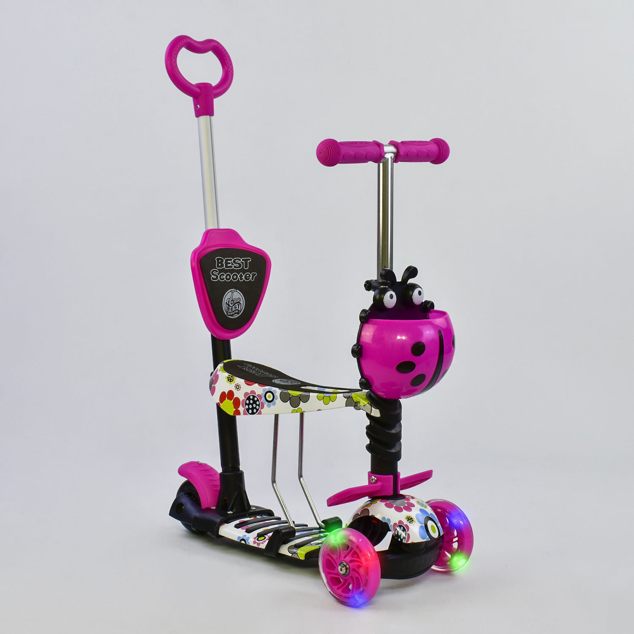 Самокат триколісний 5в1 з батьківською ручкою Best Scooter 74230 абстракція Рожевий