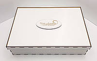 Стильная коробка для подарков под логотип белая ДВП 31х19х11см