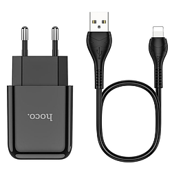 Зарядний пристрій для телефону + кабель Lightning Apple HOCO N2 |1USB, 2.1А| Чорний