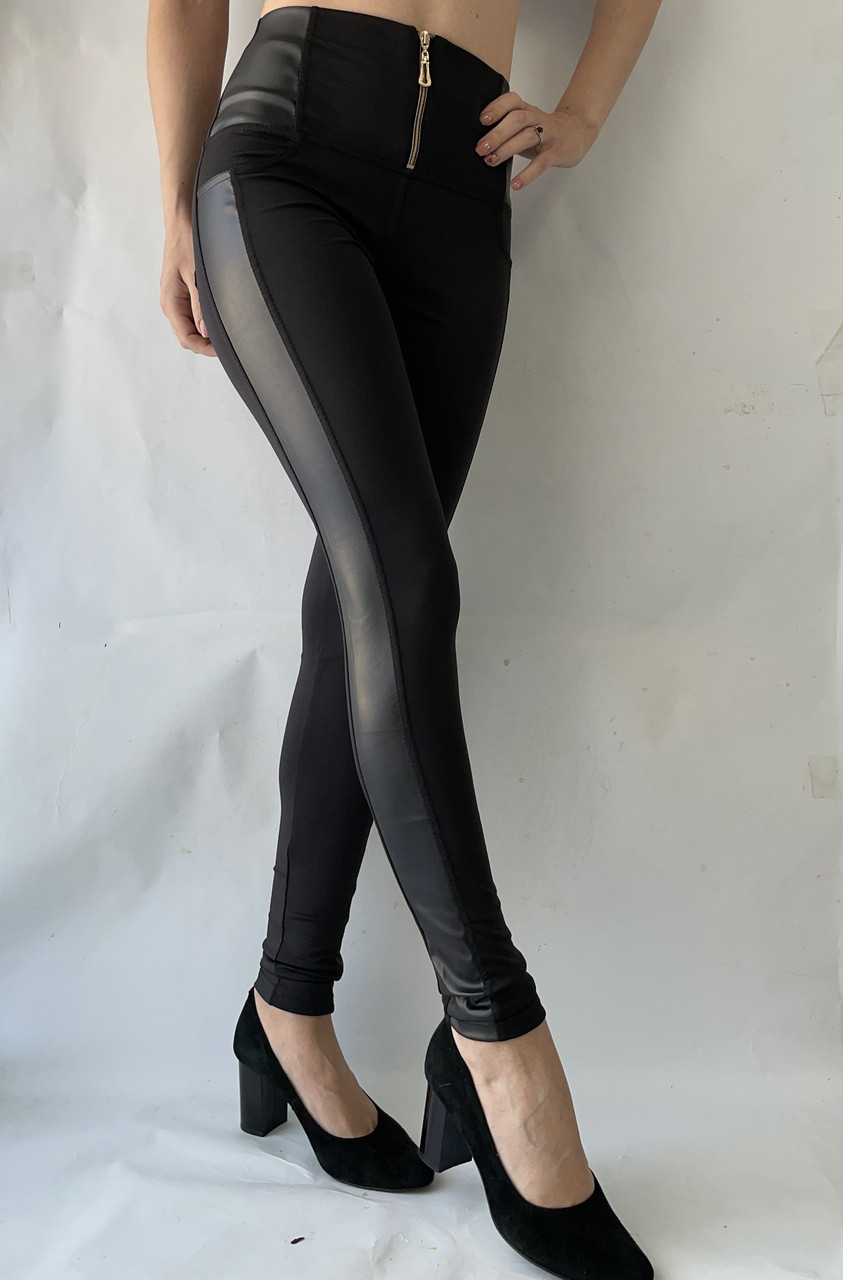 Чорні жіночі лосини (мікродайвінг і шкіра) No 16