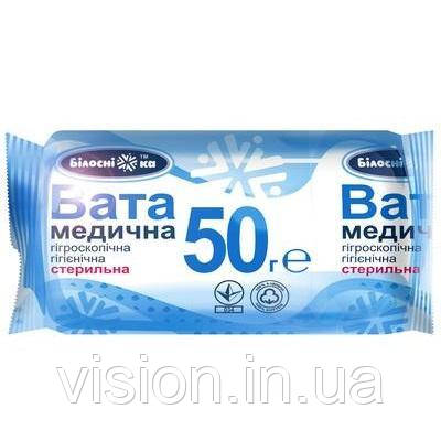 Вата медична "Білосніжка", рулон 50г гігієнічна стерильна, фото 1