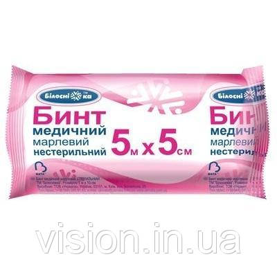 Бинт марлевий нестерильний 5м х 5см "Білосніжка" медичний тип 17, фото 1