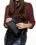 Модна жіноча чорна сумка крос боді з довгим ремінцем через плече екошкіра, фото 6