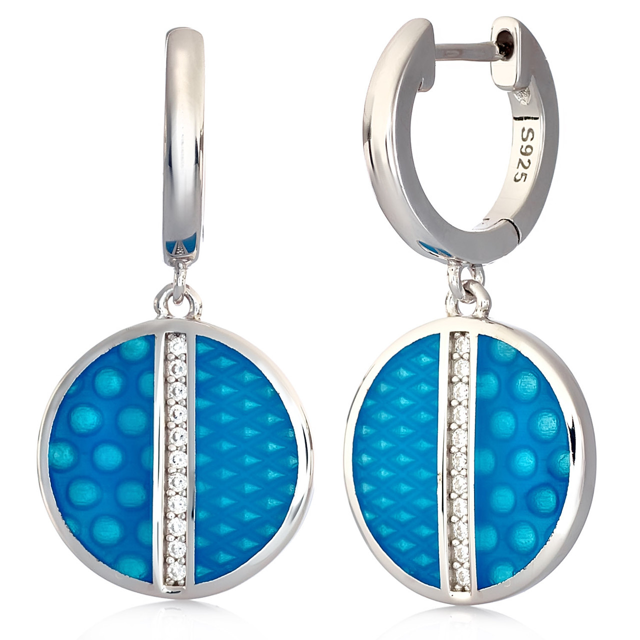 Сережки срібні жіночі 925 проби з емаллю, сережки зі справжнього срібла для дівчини, фото 1