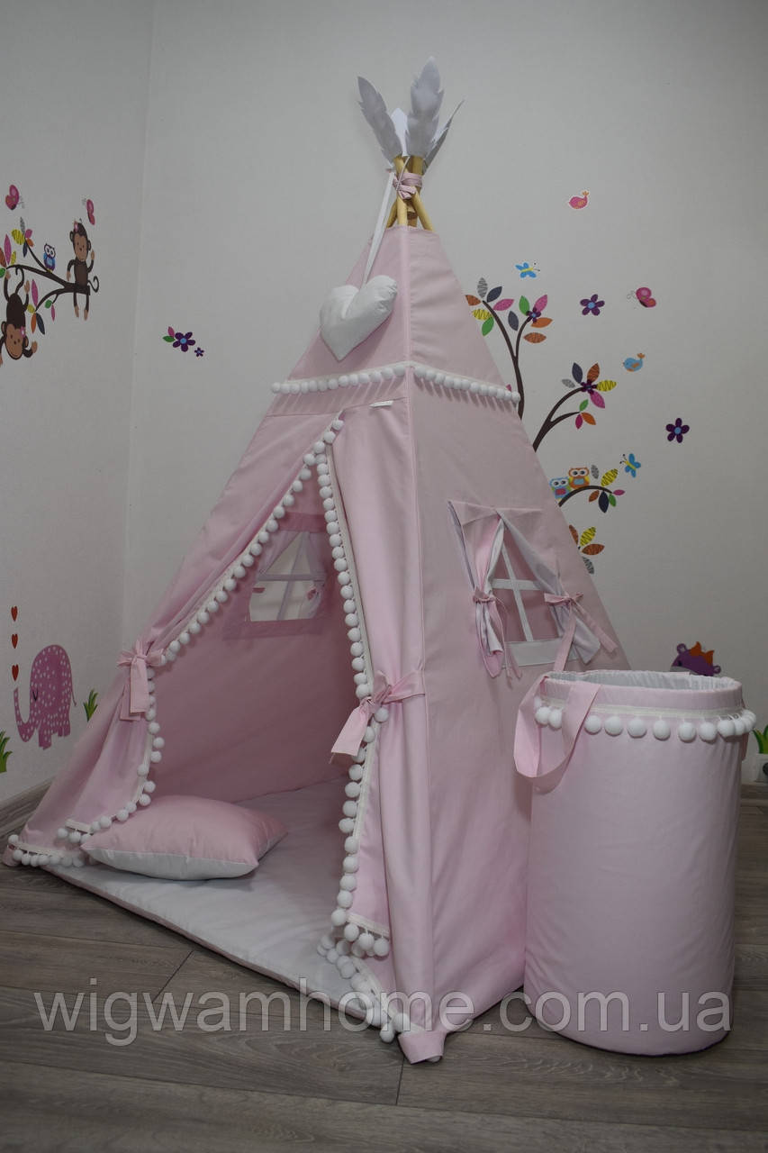 Вігвам Ніжно-рожевый, індивідуальний набір, з м'яким килимком, фото 1