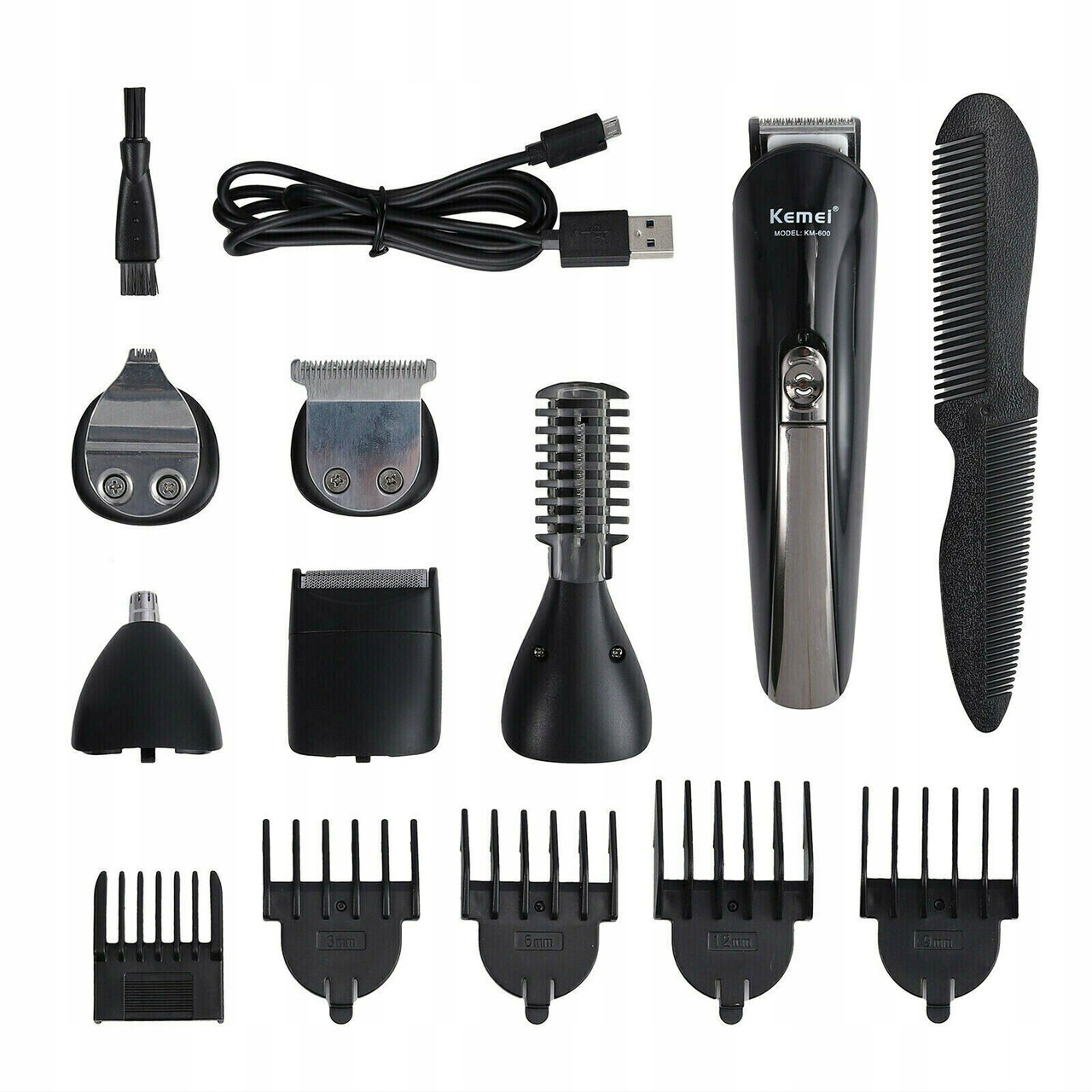 Машинка для стриження Kemei KM-600 11 в 1 Black (5181), фото 1