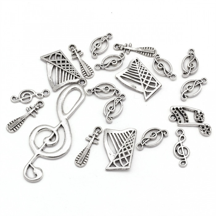 Кулон Муз. інструменти, Метал, Античне Срібло, 15~35x5.5~15x2~6мм, Отвір 1~2мм, близько 16шт/20г, фото 1