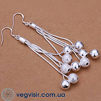 Модні висячі сережки пензля з кульками стерл. срібло 925 сережки стильні вечірні довгі