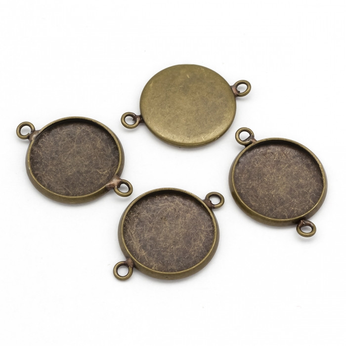 Конектор-Сеттинг Круглий під Кабошон, Латунь, Колір Бронзовий, 21.5x16x2.5мм, Внутрішній 14х1.5мм, 4 шт, фото 1