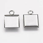 Кулон-Сеттинг Квадратний під Кабошон, Нержавіюча Сталь, Сталь, 15x11x1.5мм, Внутрішній: 10х10мм, 10 шт, фото 2