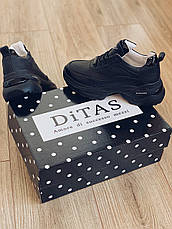 Жіночі шкіряні кросівки на високій підошві Ditas чорні, фото 2