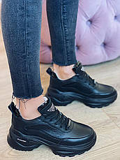 Жіночі шкіряні кросівки на високій підошві Ditas чорні, фото 3