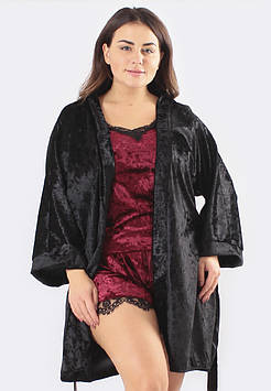 СУПЕР БАТАЛИ! Комплект шортики + майка + хват велюровий трійка чорний/бордовий 54