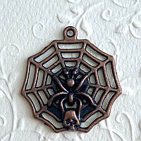 Метал. підвіска "Павук на павутині" мідь (3х3,1 см) 4 шт. в уп.