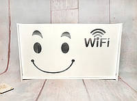 Деревянная коробка для роутера на стену "Smile Wi-Fi" 40х20х8 см Белая