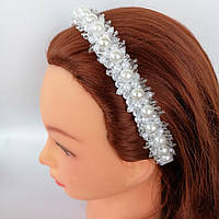 Перловий широкий обруч обідок для волосся з кришталевими перловими намистинами весільна прикраса нареченої