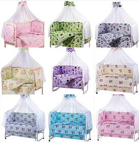 Набір постільної білизни в дитяче ліжечко 9в1: захист, ковдра, подушка, простирадло