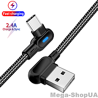 Кабель кутовий 90 градусів для швидкої зарядки телефону смартфона USB-Type-C 2м зарядний провід шнур AT76B