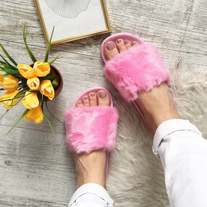 Суперціни Шльопанці шльопанці з хутром, мехові капці, облямівки рожеві 37 р.